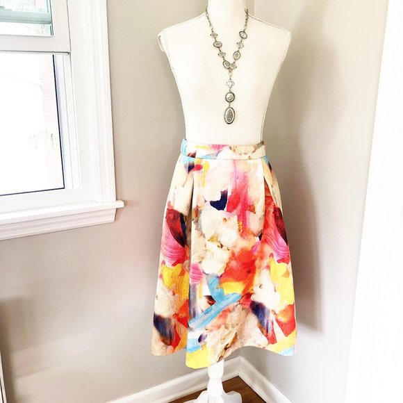 NEW H&M Watercolor Jacquard Embossed Skirt Size 12 - Picture 3 of 6